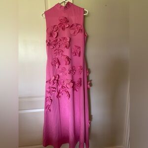 Pink Sleeveless Maxi Dress with Mock Neck for Wedding Guest